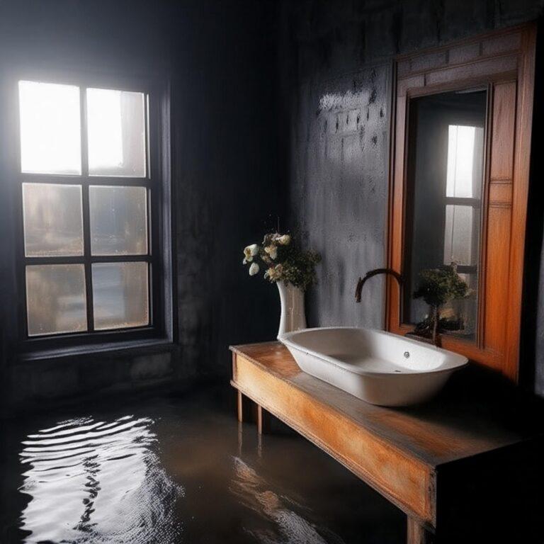 Image of an overflowing hotel bathroom